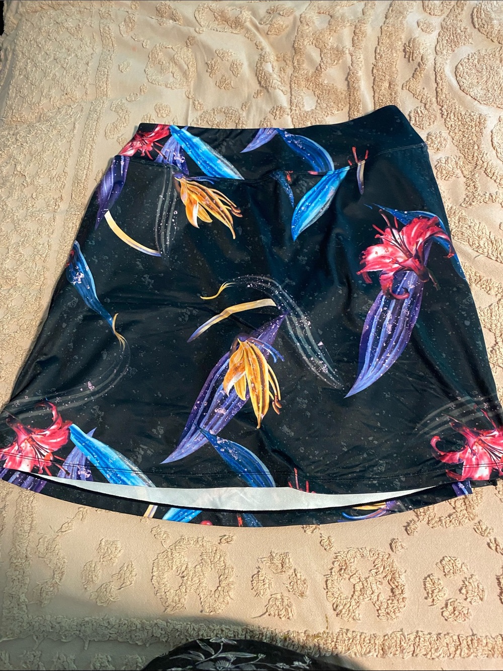 Black Floral Athletic Skort with Multicolor Petal Print